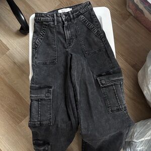 Stylish Dark Gray Flare Cargo Jeans